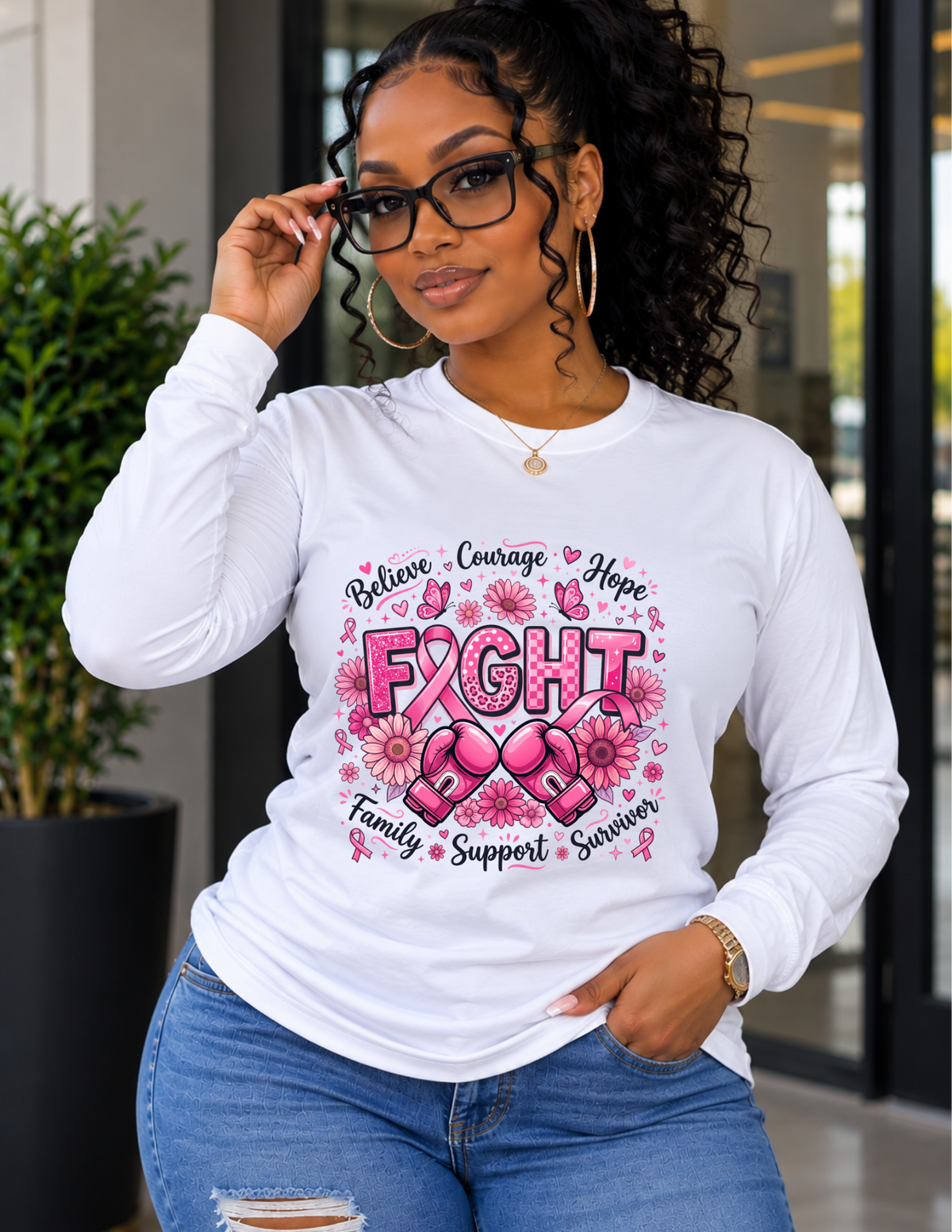 Fight With Courage Pink Ribbon Breast Cancer Awareness Shirt