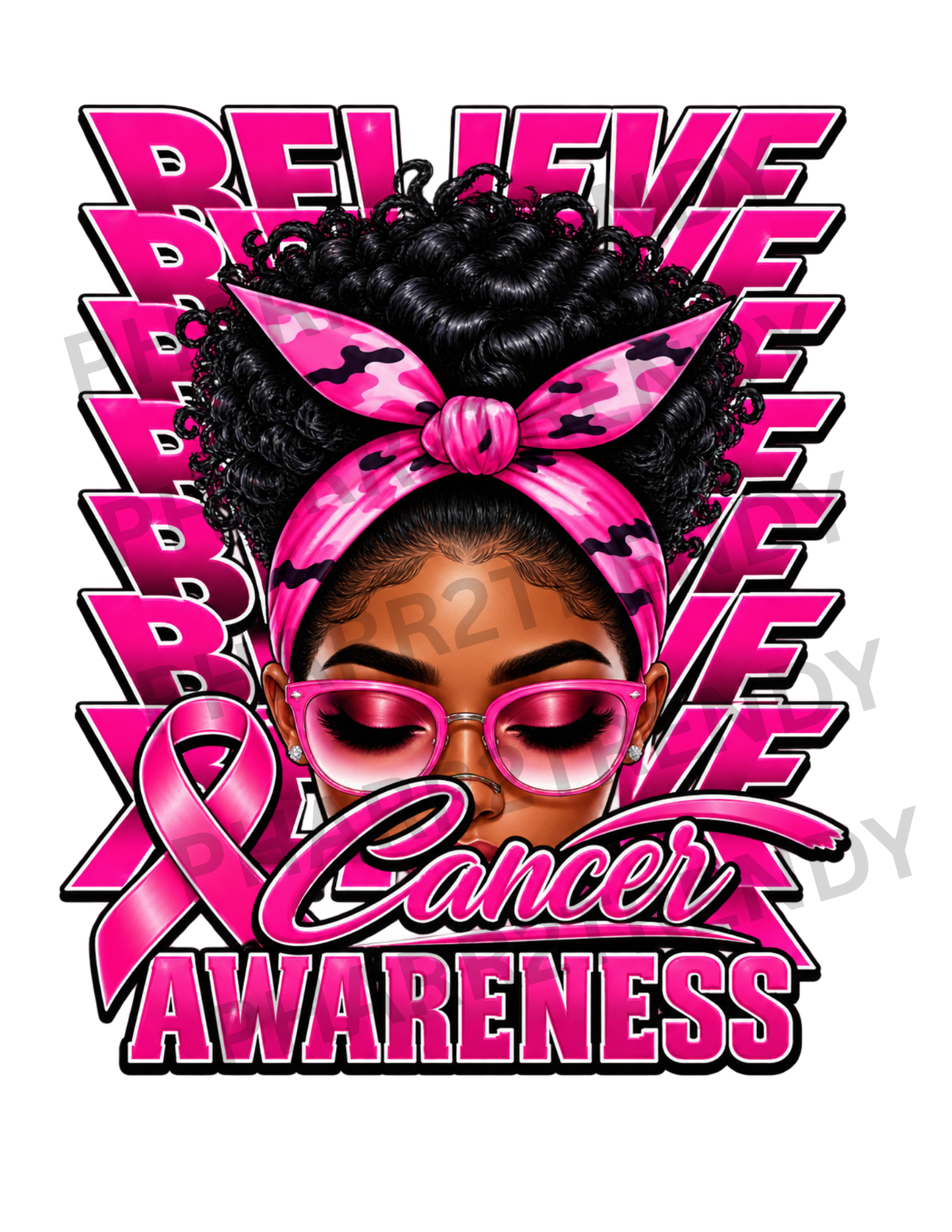 Cancer Awareness DTF Transfer – Pink Ribbon Breast Cancer Awareness Design