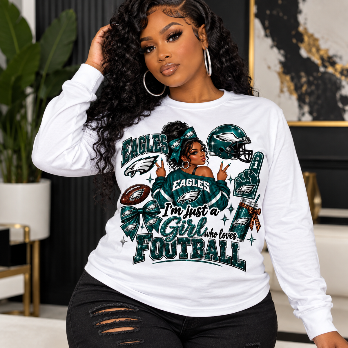 Eagles Girl Who Loves Football Long Sleeve Shirt – Philadelphia Football Fan Tee