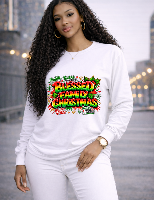 Blessed Family Christmas Shirt – Joyful Thankful Holiday Graphic Tee