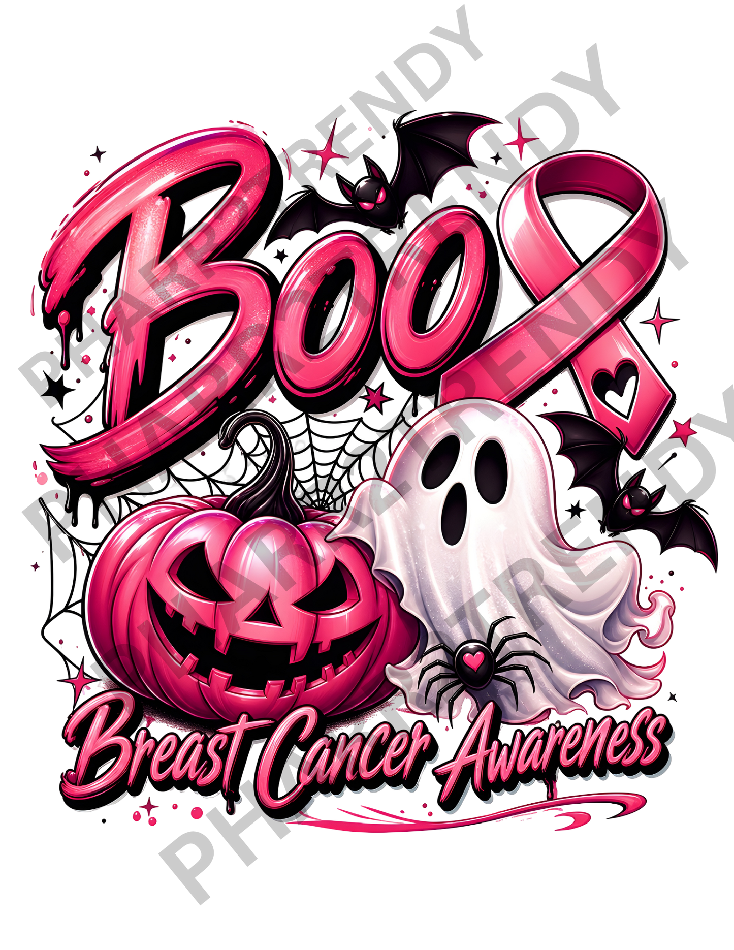 Boo Breast Cancer Awareness DTF Transfer – Halloween Pink Ribbon Design