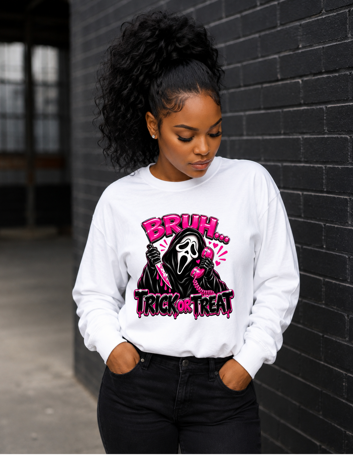 Bruh Trick or Treat Ghost face Halloween Shirt