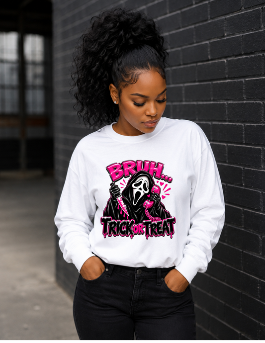Bruh Trick or Treat Ghost face Halloween Shirt