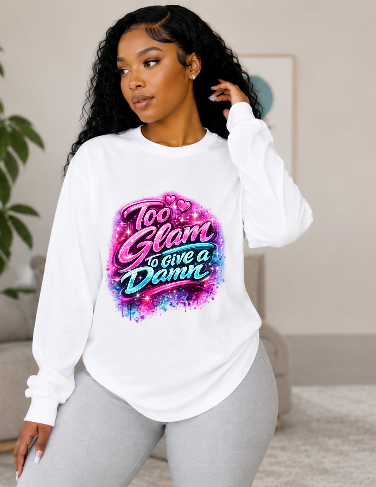 Too Glam to Give a Damn | Retro Airbrush Style Graphic T-Shirt