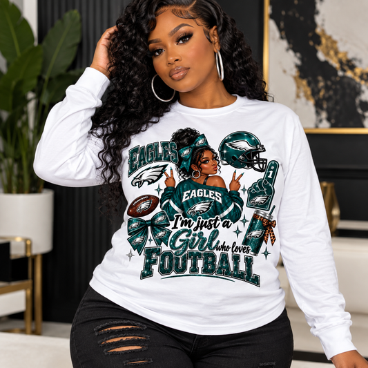Eagles Girl Who Loves Football Long Sleeve Shirt – Philadelphia Football Fan Tee